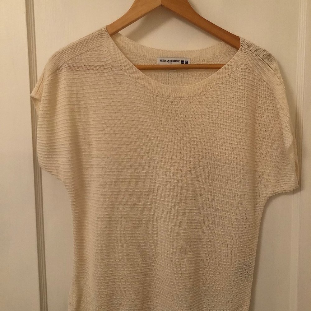 UNIQLO Linen Blend French-Sleeve Ines De La Fressange Top Sz S NWOT